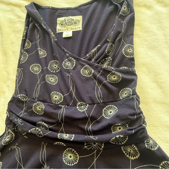 Effie’s Heart Summer Midi Dress Large Black Navy Floral Stretch Faux Wrap - Picture 7 of 14